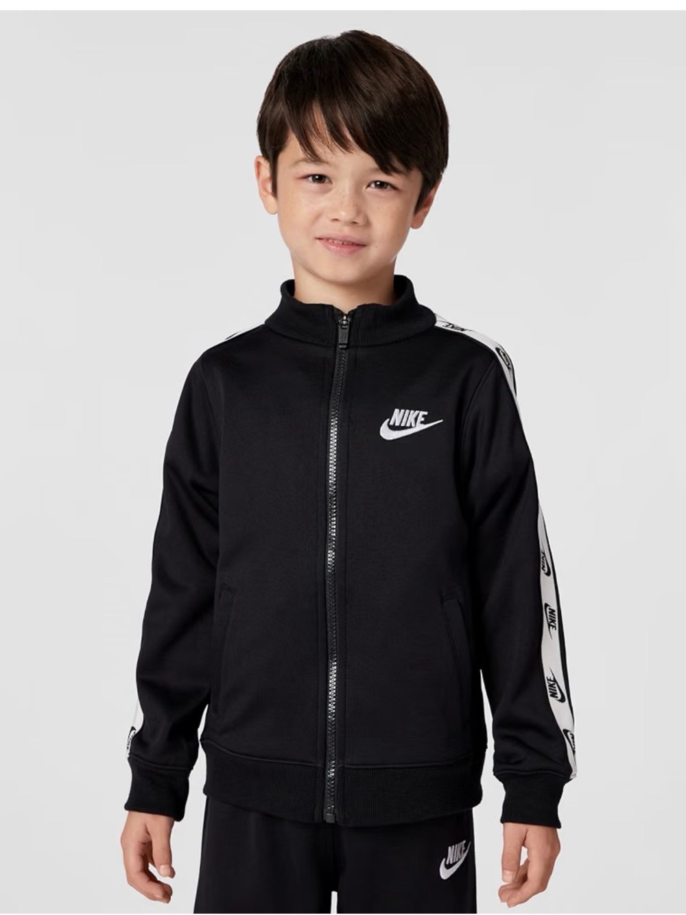Nike Kids Track Jacket Black XS 4-5Y Full Zip Swoosh Logo Tape EUC